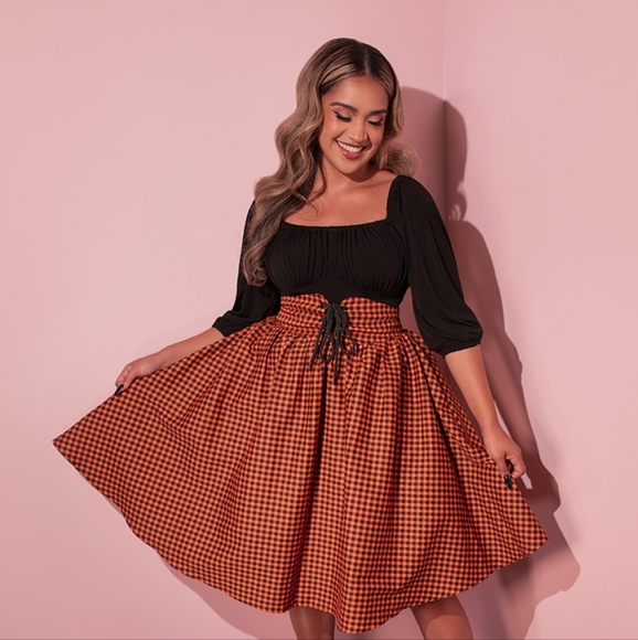 Corset Skirt in Orange Pumpkin Gingham - Picture 4 of 14